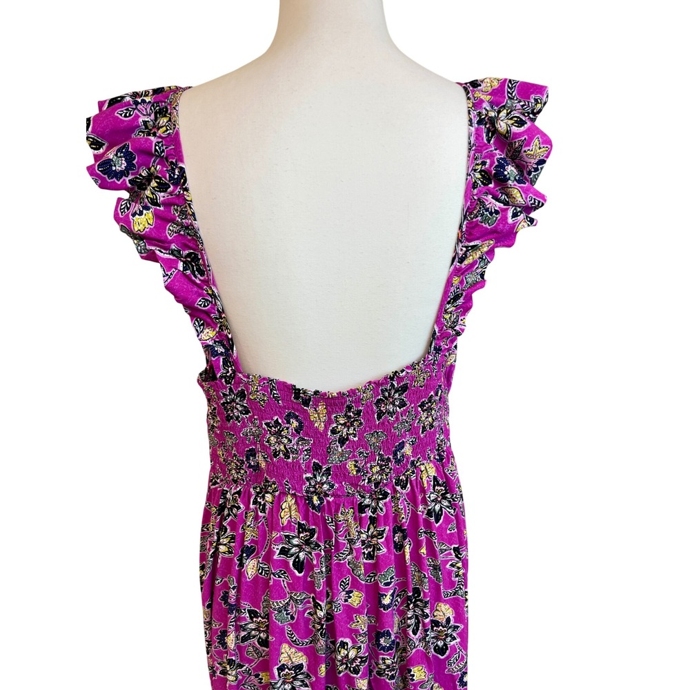 LOFT Maxi Dress Sz 14 Milkmaid Floral Ruffle Sleeve‎ Smocked Babydoll Romantic - Picture 11 of 11